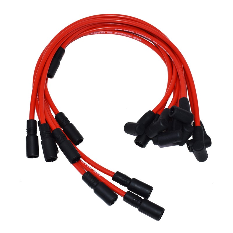 A-Team Performance Silicone Spark Plug Wire Set - Black 90-Degree Silicone Boots - Wires Compatible with Chevy & GMC Vortec 5.0L/5.7L 1996-2003 - Red, 8.0 mm - Image 1